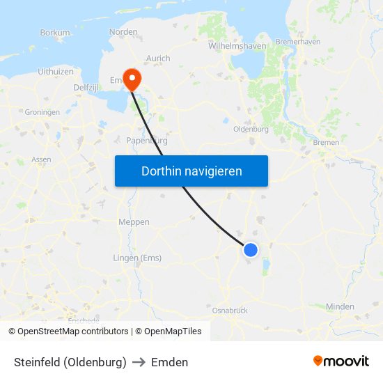 Steinfeld (Oldenburg) to Emden map