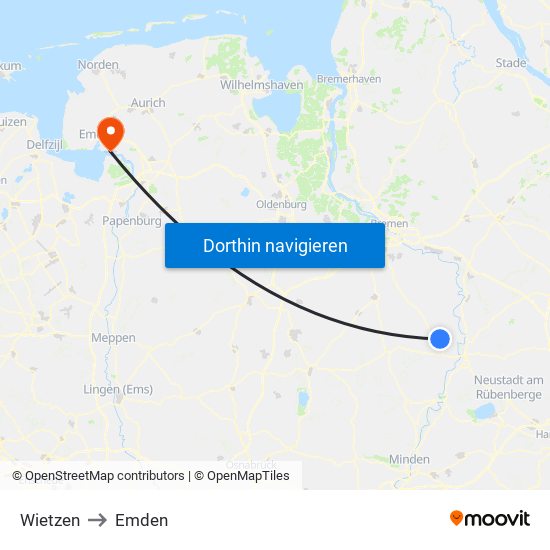 Wietzen to Emden map