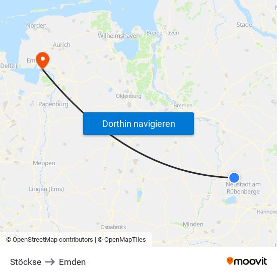 Stöckse to Emden map