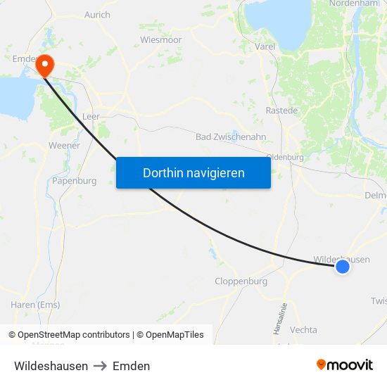 Wildeshausen to Emden map