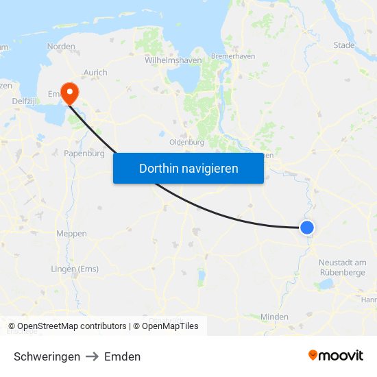 Schweringen to Emden map
