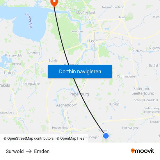 Surwold to Emden map