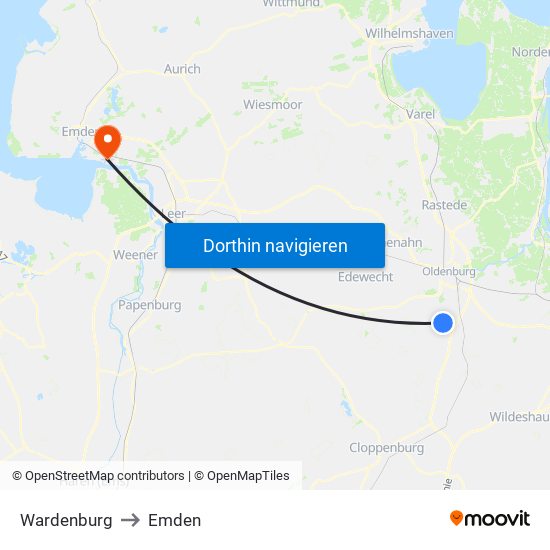 Wardenburg to Emden map