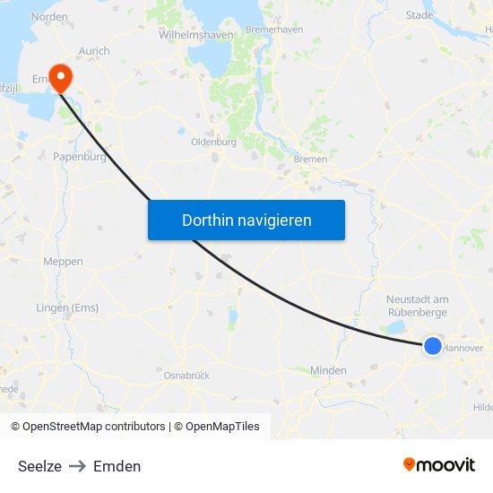 Seelze to Emden map