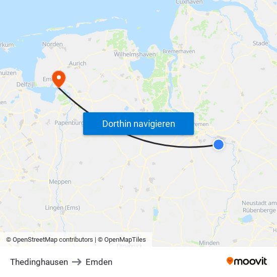 Thedinghausen to Emden map