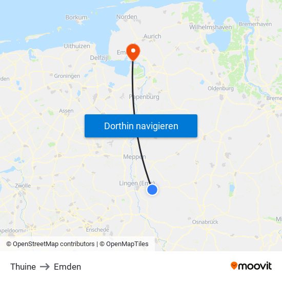 Thuine to Emden map