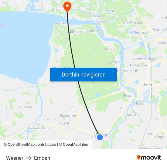 Weener to Emden map