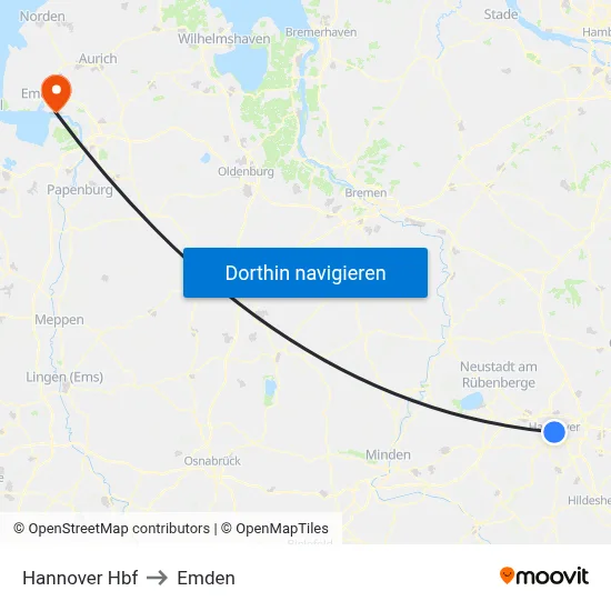 Hannover Hbf to Emden map