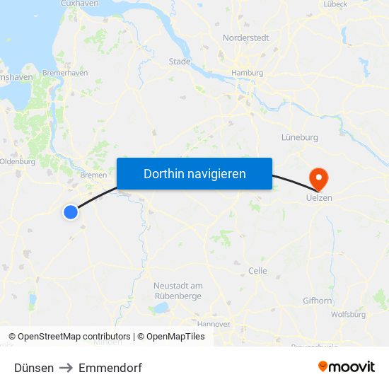 Dünsen to Emmendorf map