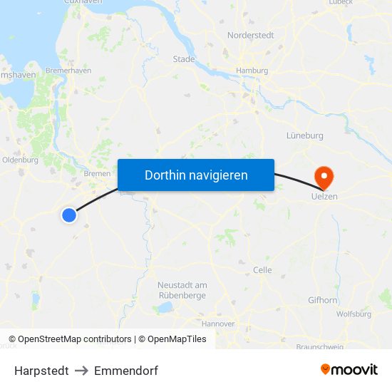 Harpstedt to Emmendorf map