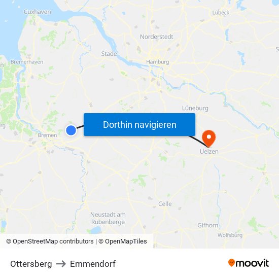 Ottersberg to Emmendorf map