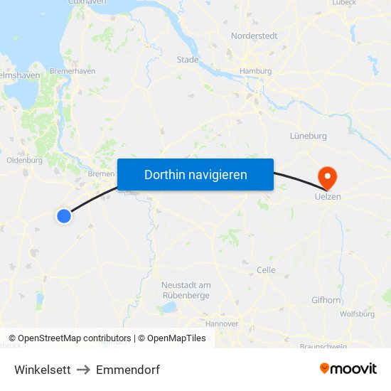 Winkelsett to Emmendorf map