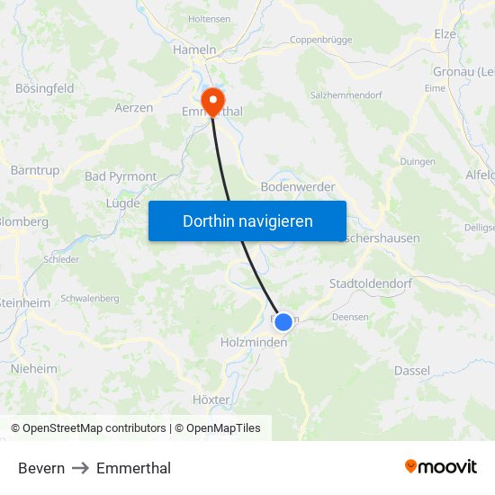 Bevern to Emmerthal map