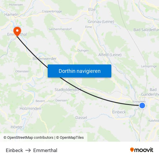 Einbeck to Emmerthal map