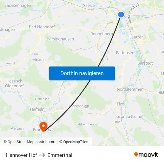 Hannover Hbf to Emmerthal map