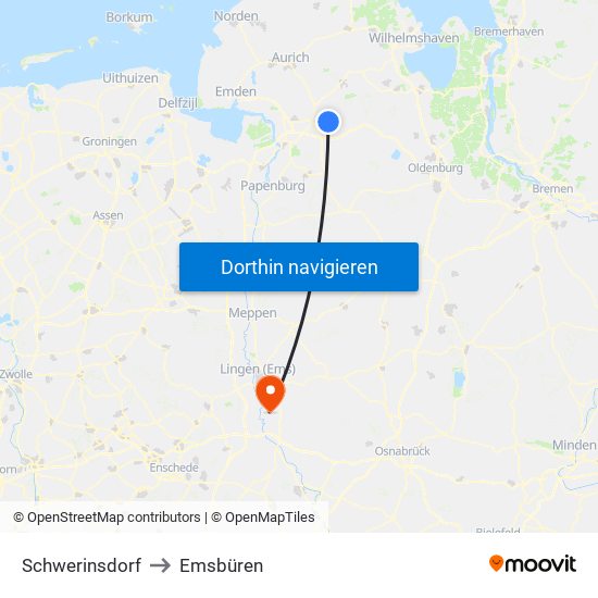 Schwerinsdorf to Emsbüren map