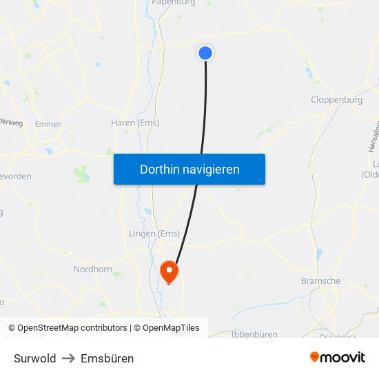 Surwold to Emsbüren map