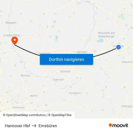 Hannover Hbf to Emsbüren map