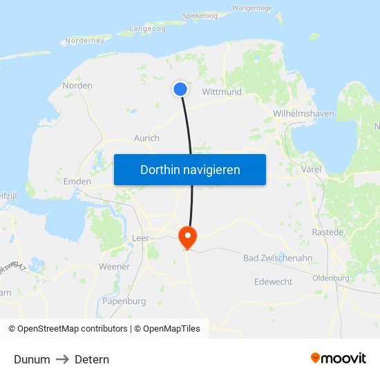 Dunum to Detern map