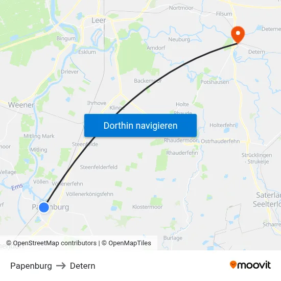 Papenburg to Detern map