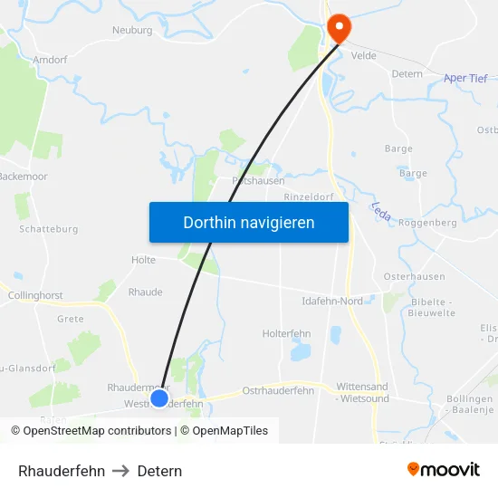 Rhauderfehn to Detern map