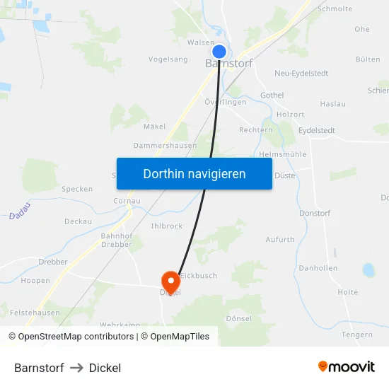 Barnstorf to Dickel map