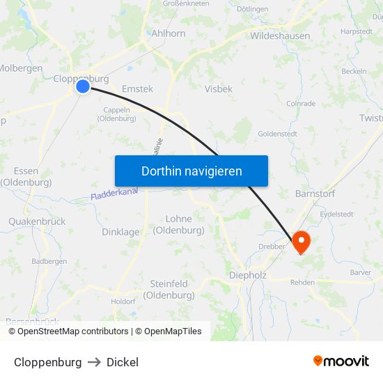 Cloppenburg to Dickel map