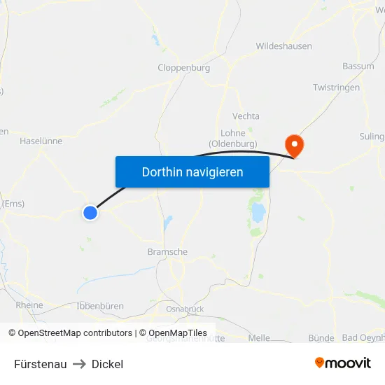 Fürstenau to Dickel map