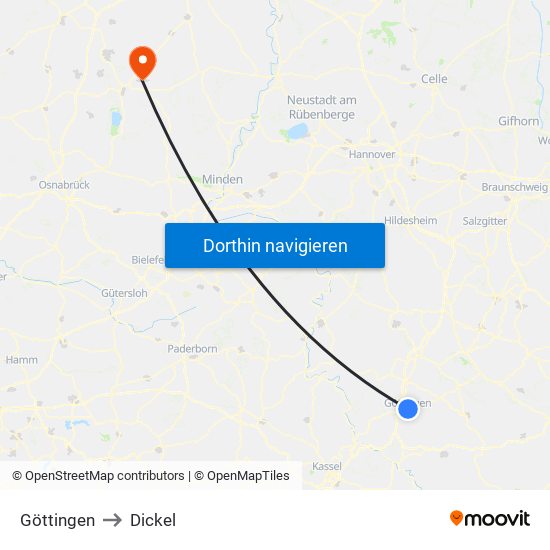 Göttingen to Dickel map