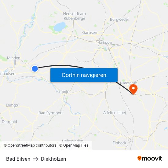 Bad Eilsen to Diekholzen map