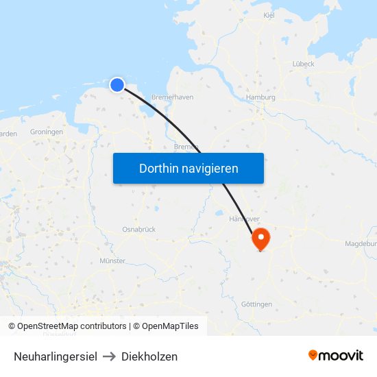 Neuharlingersiel to Diekholzen map