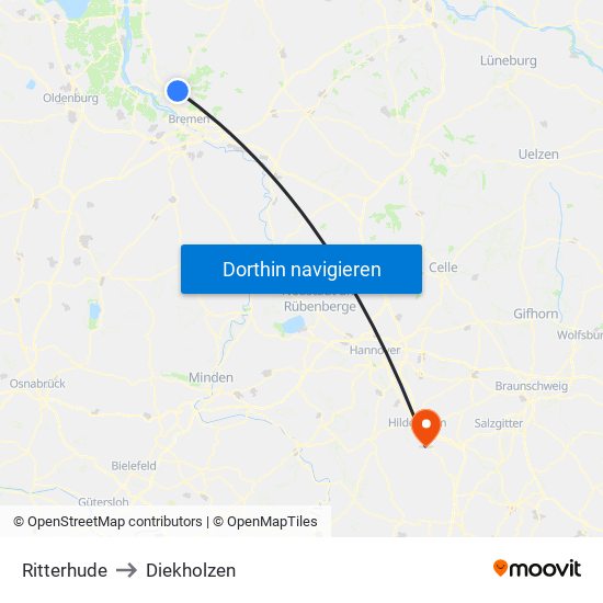 Ritterhude to Diekholzen map