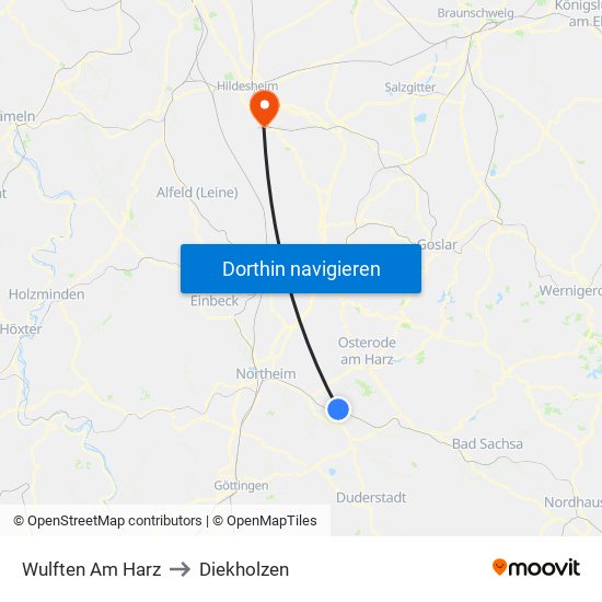 Wulften Am Harz to Diekholzen map