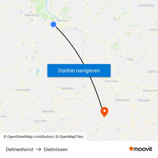 Delmenhorst to Dielmissen map