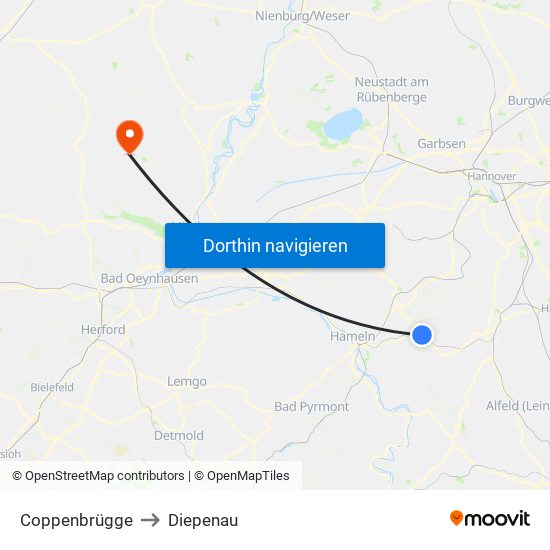 Coppenbrügge to Diepenau map
