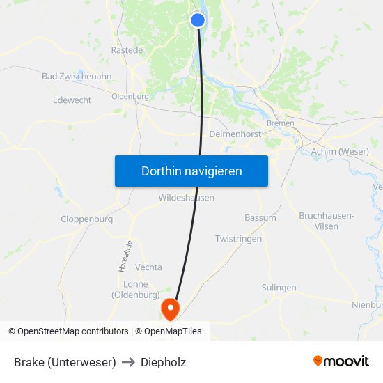 Brake (Unterweser) to Diepholz map