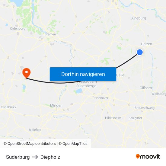 Suderburg to Diepholz map
