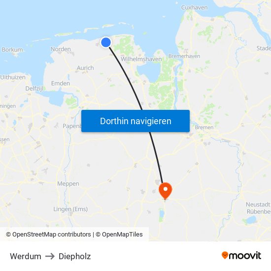 Werdum to Diepholz map