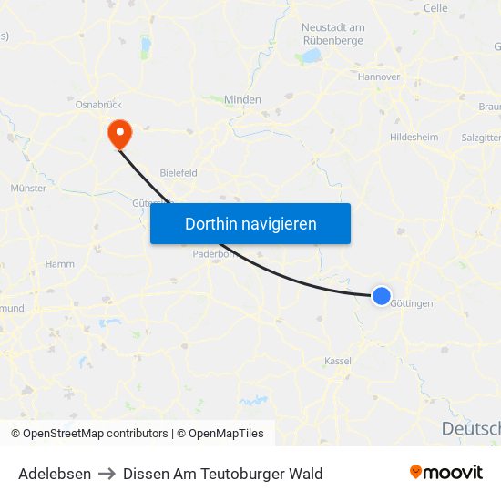 Adelebsen to Dissen Am Teutoburger Wald map