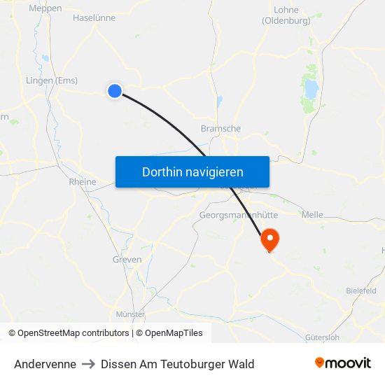 Andervenne to Dissen Am Teutoburger Wald map