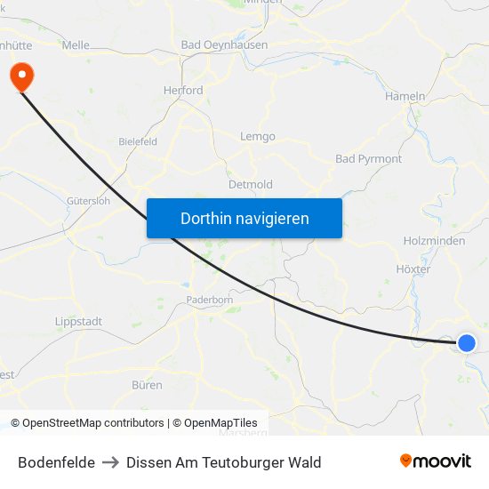 Bodenfelde to Dissen Am Teutoburger Wald map