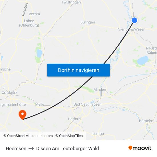 Heemsen to Dissen Am Teutoburger Wald map