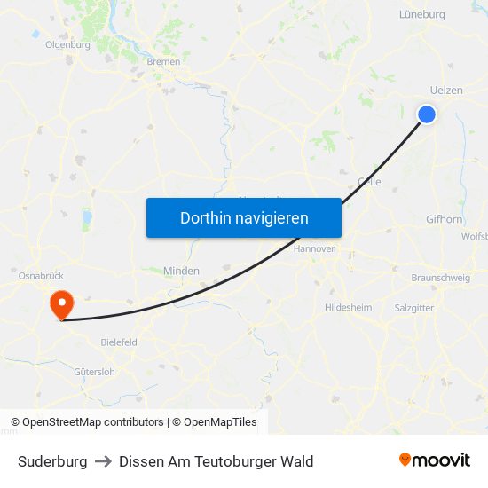 Suderburg to Dissen Am Teutoburger Wald map