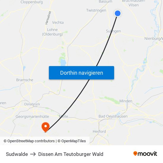 Sudwalde to Dissen Am Teutoburger Wald map