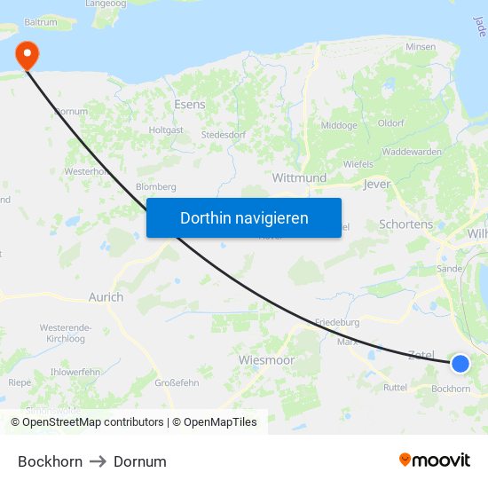 Bockhorn to Dornum map