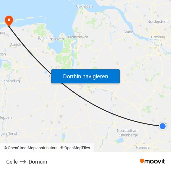 Celle to Dornum map