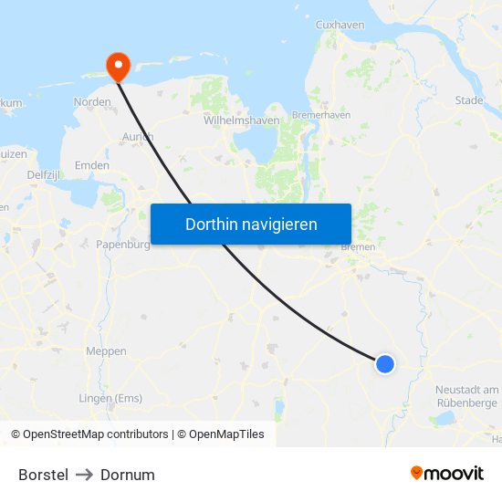 Borstel to Dornum map