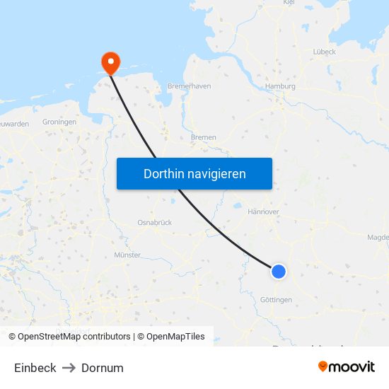 Einbeck to Dornum map