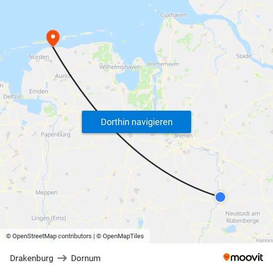 Drakenburg to Dornum map
