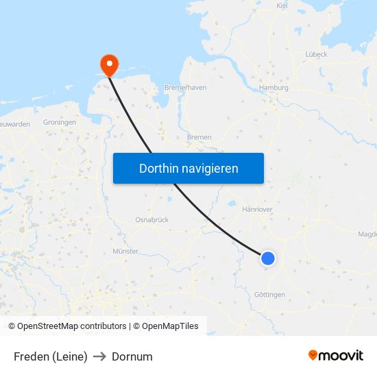 Freden (Leine) to Dornum map